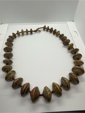 BeadforLife Handmade Uganda Recycled Paper Bead Statement Necklace 21”